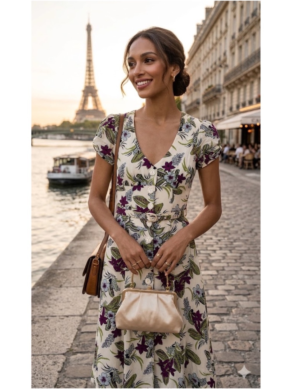 Nanette Lepore Purple, White & Green Button Down Summer Dress